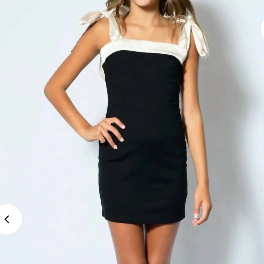 Katie J NYC Cream and Black Edeline Girls' Dress Satin Tie Shoulders 7/8 SMALL